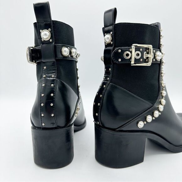 Zara Pearl and Stud Black Botin Mid‎ Heel Ankle Boots 37 US 6.5 - Picture 6 of 14